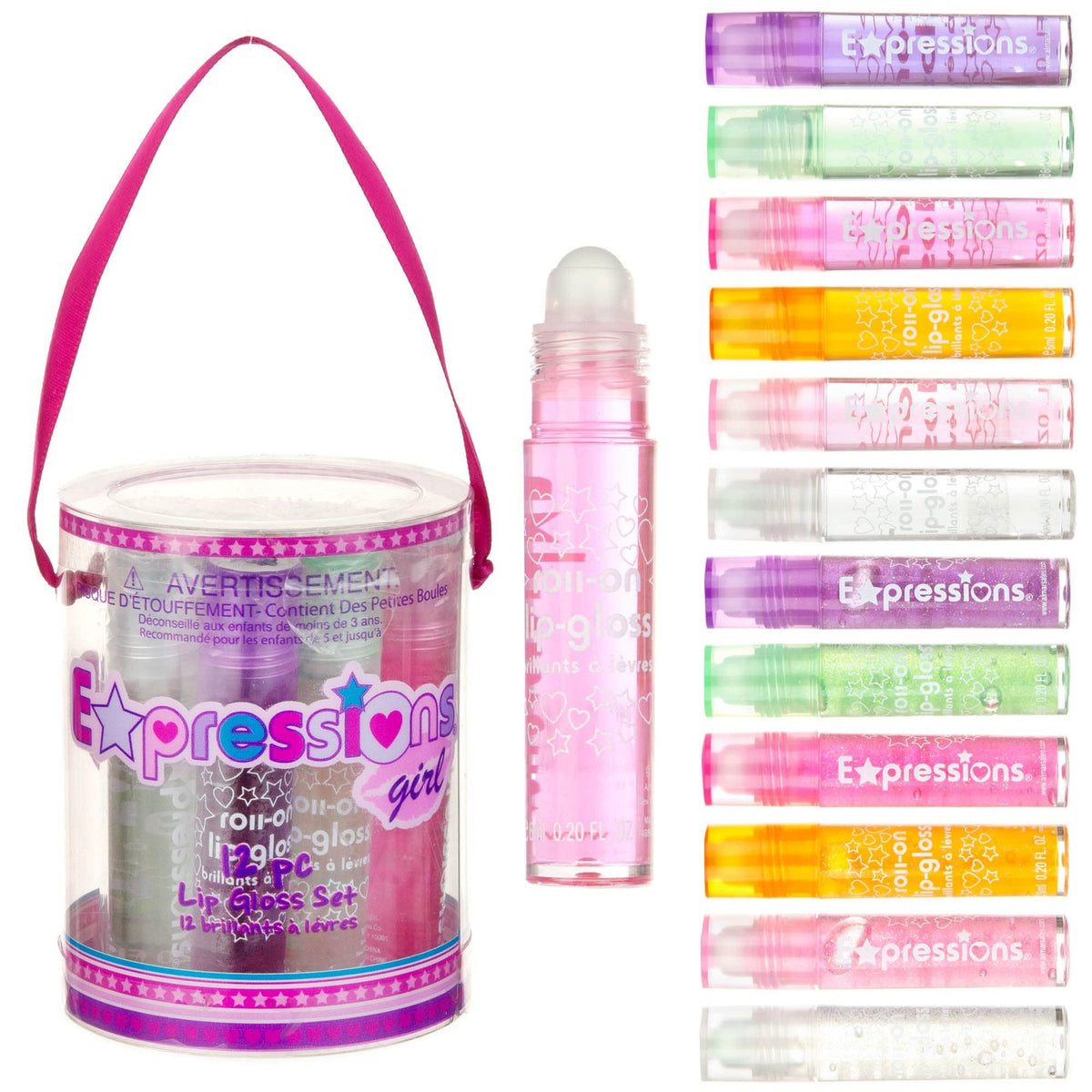 12-Piece Multi-Colored Lip Gloss Set with Roll-On Applicators for Kids