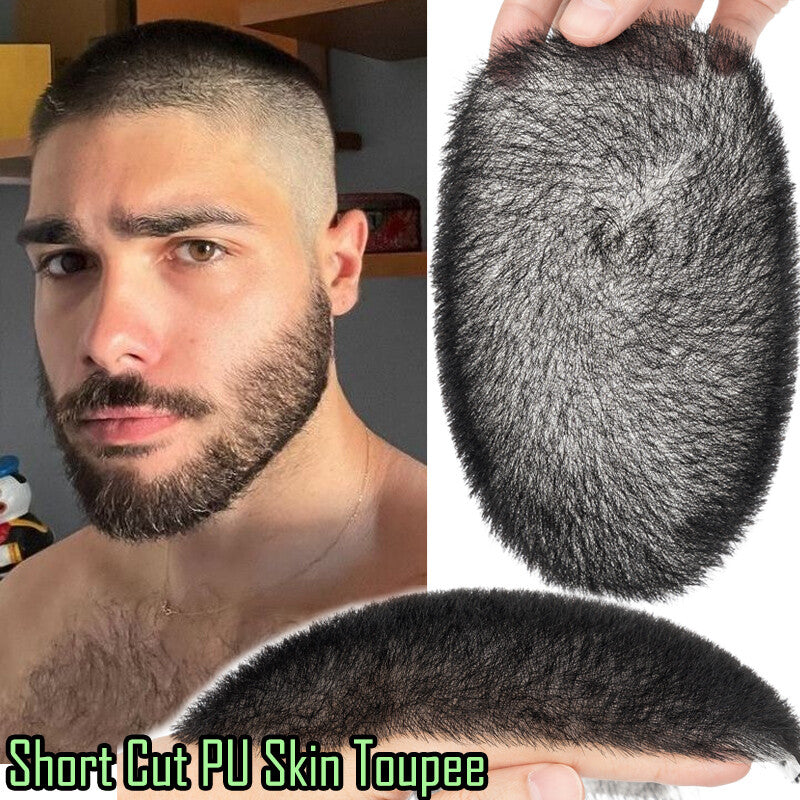 Thin PU Mens Toupee Hairpiece with Skin Base Short Buzz Cut & Tapes Options