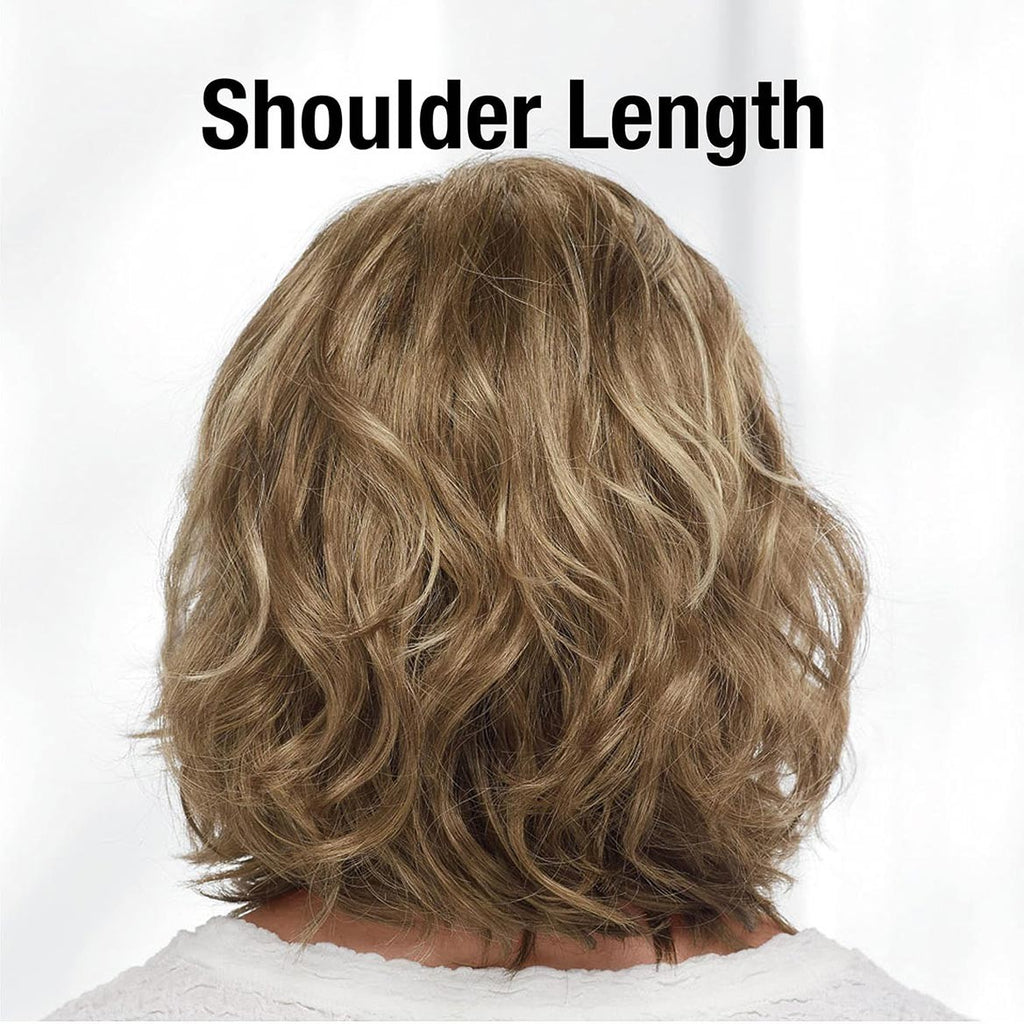 Mid-Length Synthetic Wig with Swept Bangs & Tousled Waves - Natural Look, Comfortable Fit