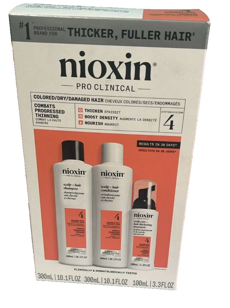 Nioxin Pro Clinical System 4 Hair Treatment Kit for Colored, Dry, Damaged Hair, Thinning Control