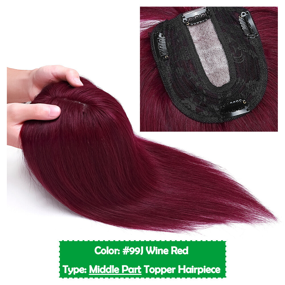 Human Hair Topper with Bangs Clip-In Remy Hairpiece for Thinning Hair