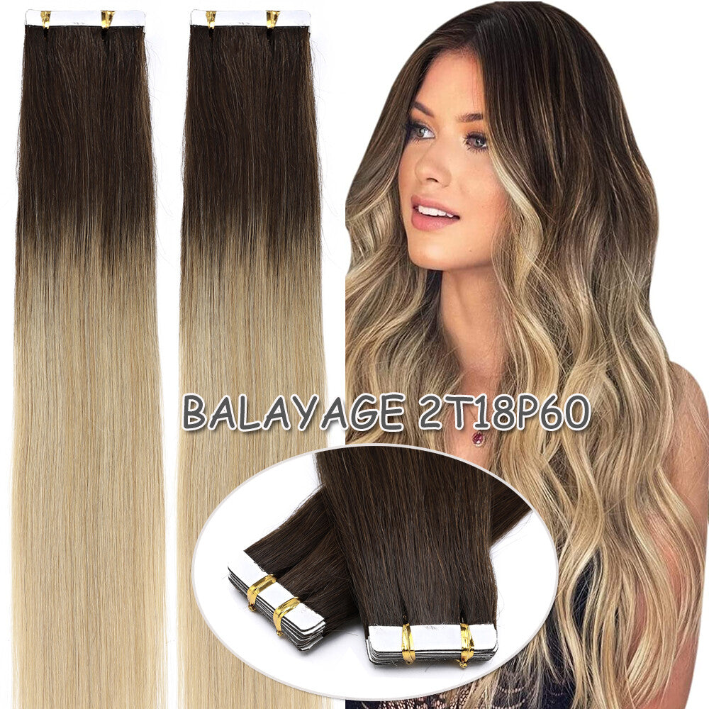60PCS Tape-In Human Hair Extensions Skin Weft Straight 150g - Thick & Natural