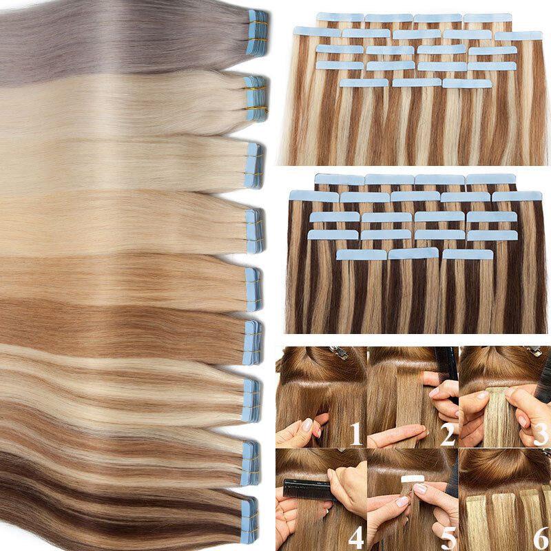 Skinweft Tape-In Remy Human Hair Extensions Full Head Blonde Balayage - Thick & Natural