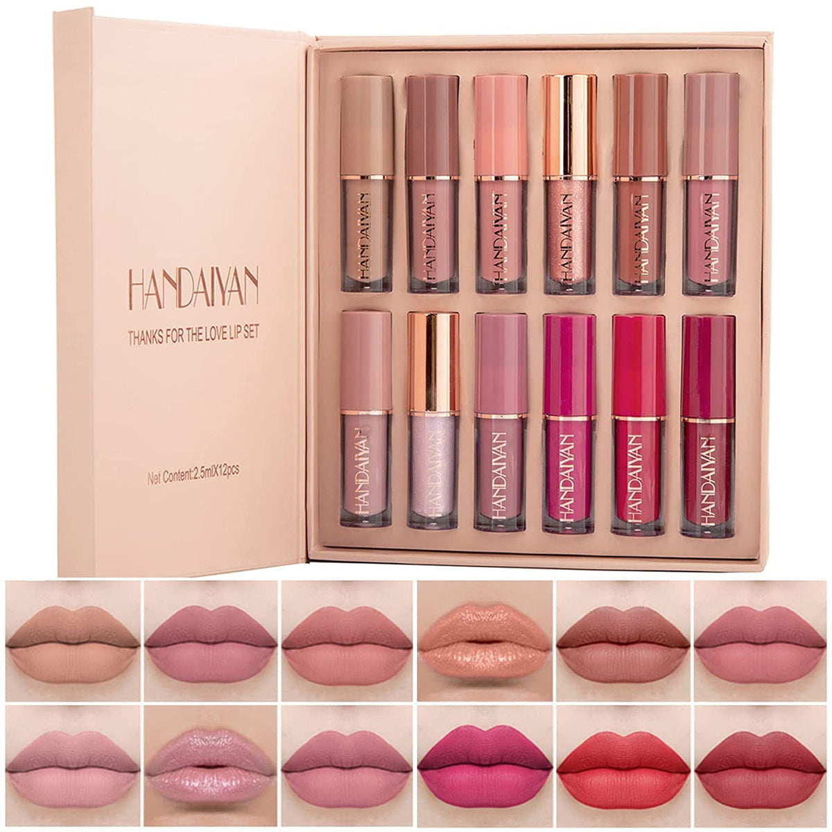 12 Colors Long-Lasting Waterproof Lipstick Set - Matte & Gloss Finishes