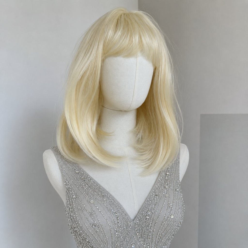 Blonde Synthetic Cosplay Wigs with Bangs for Women - Straight Bob Style
