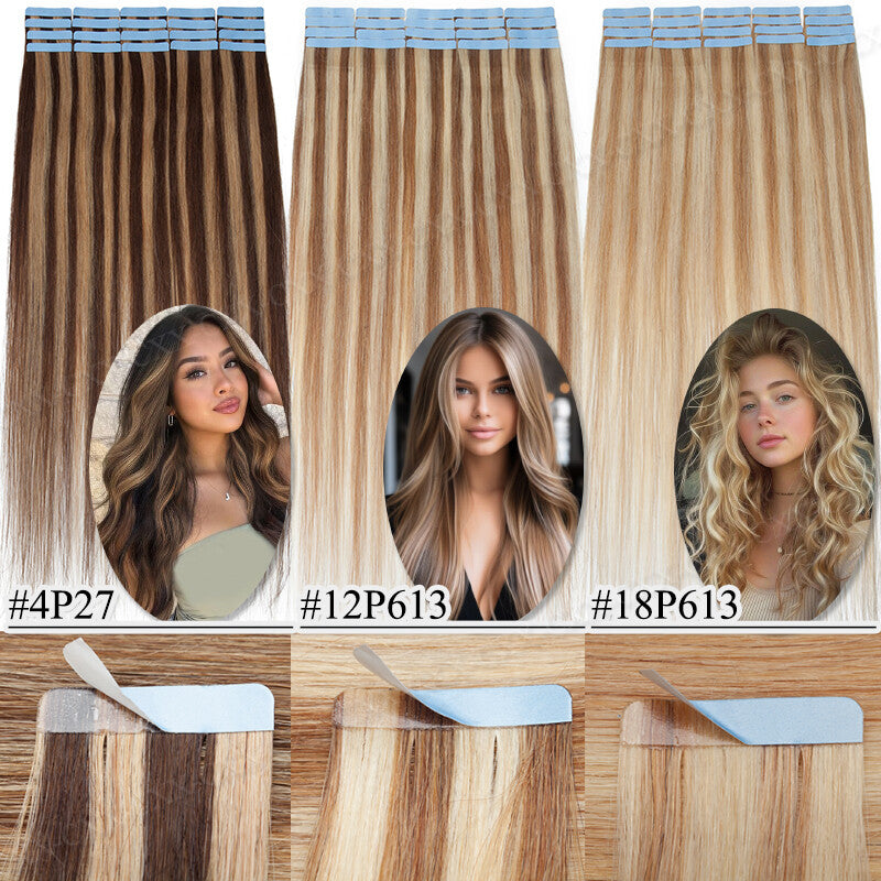 Seamless Tape-in Hair Extensions - Skin Weft, Thick, Real Human Hair