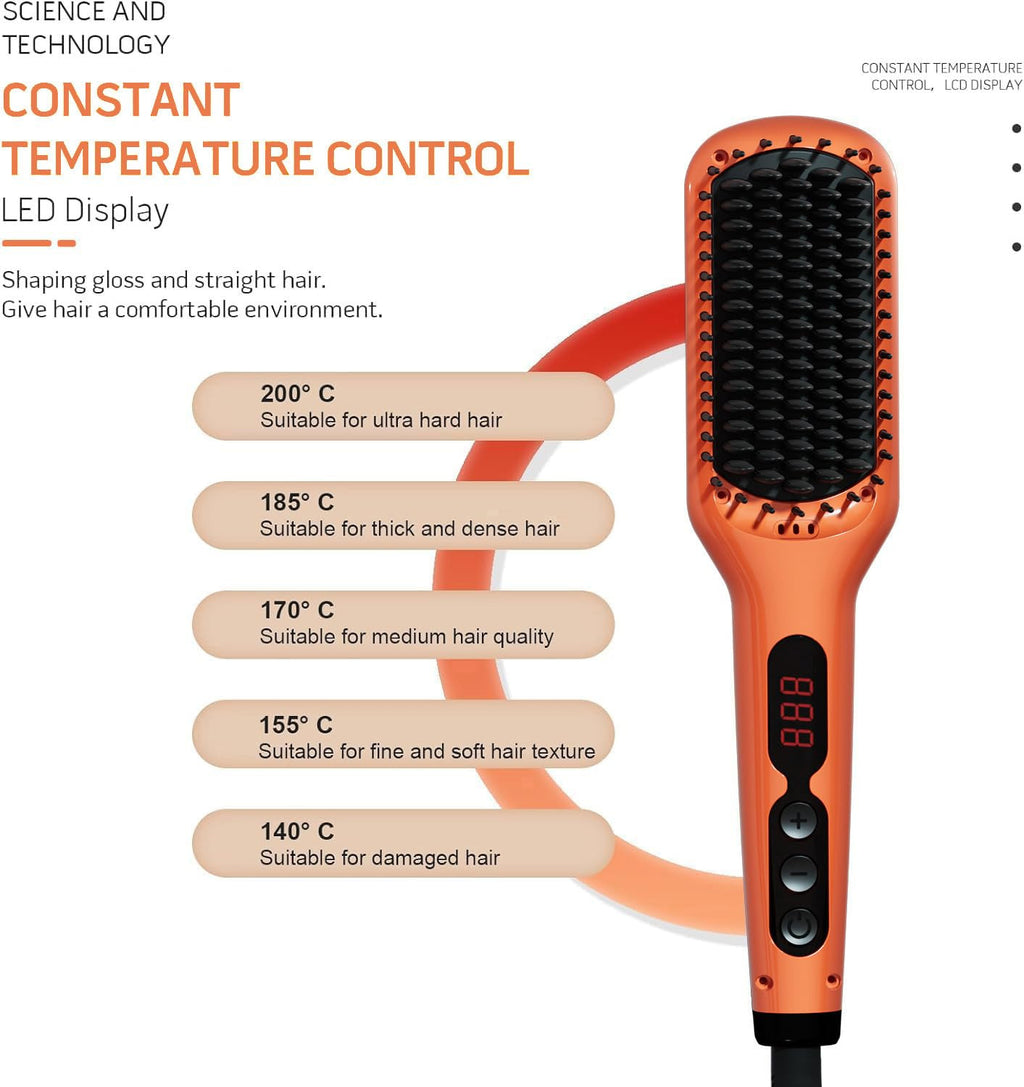 Hair Straightener Brush with Ionic Anti-Scald Technology, Fast Heating & Auto-Off