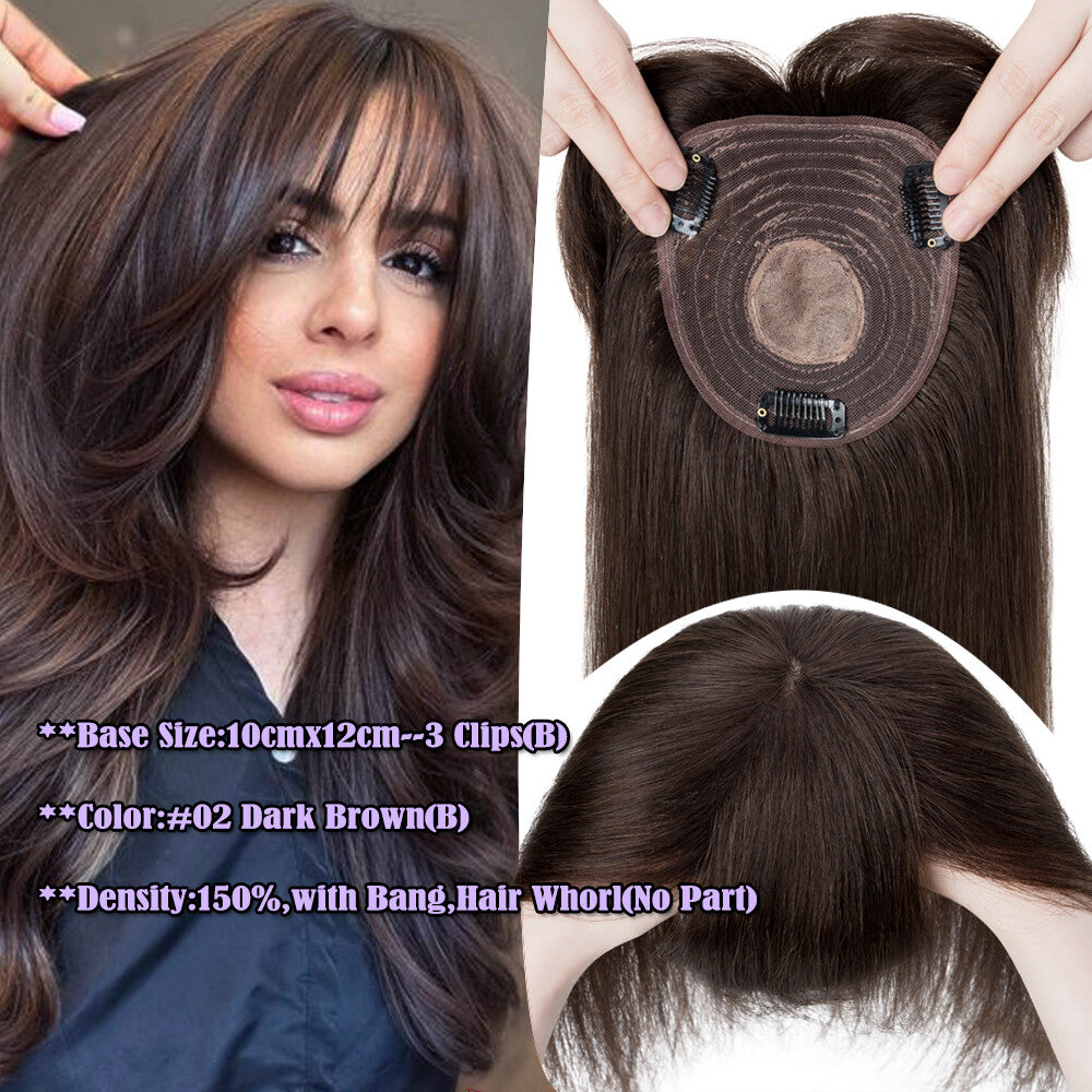 Clip-In Hair Topper with Silk Base - Remy Human Hair, Multiple Sizes & Colors
