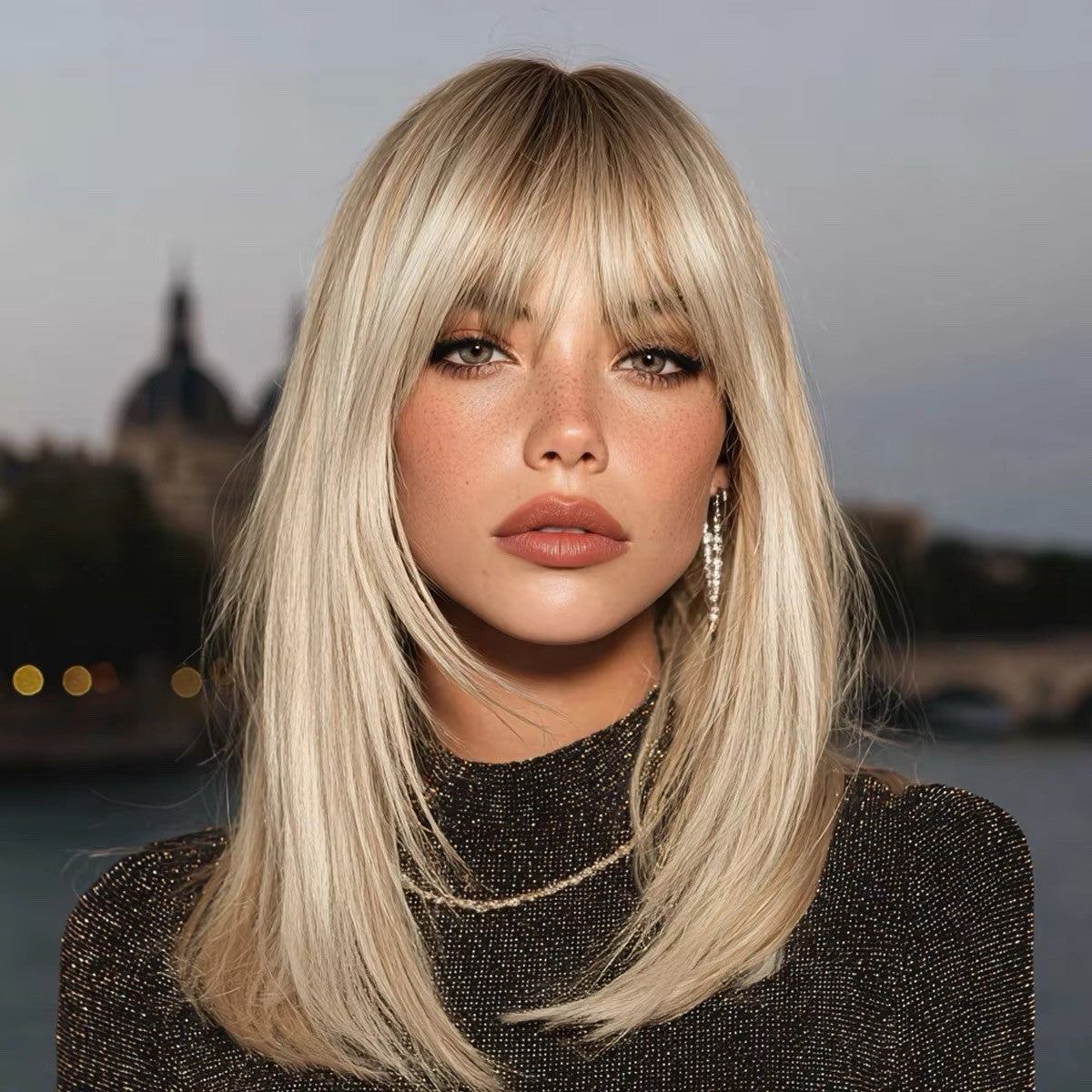 Blonde Wig with Bangs - 22 Inch Halloween Costume Wig for TikTok Baddies