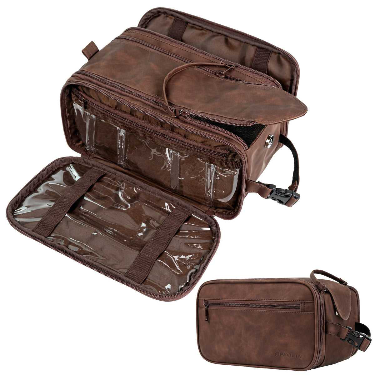 Travel Toiletry Bag for Men Hanging Dopp Kit Organizer | Large PU Leather