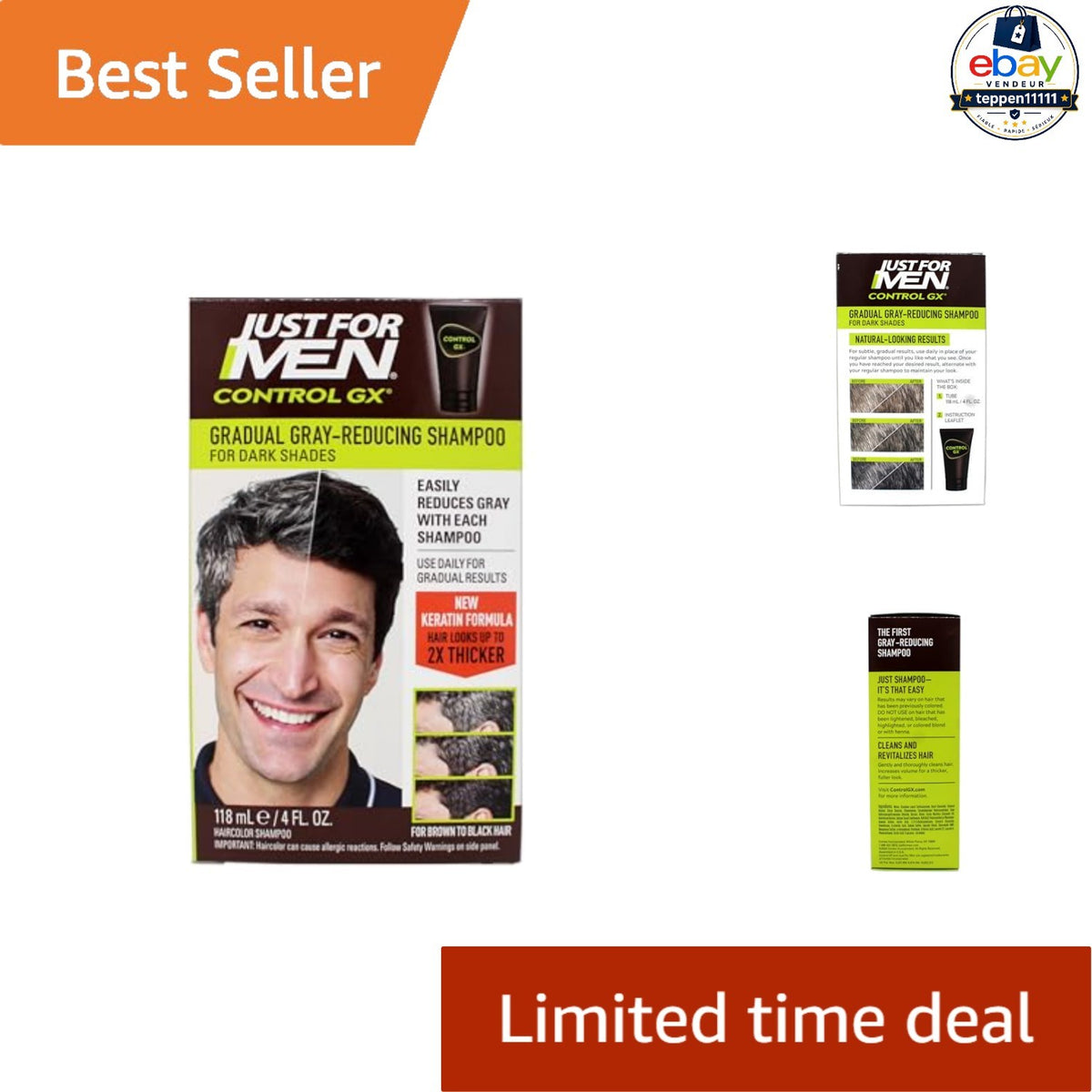 Grey Reducing Shampoo for Men - Gradual Natural Hair Color & Revitalizer 4 Fl Oz