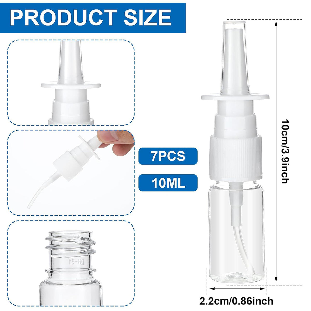 7 Pack 10ml Reusable Nasal Spray Bottles - Clear Small Empty Liquids Dispenser
