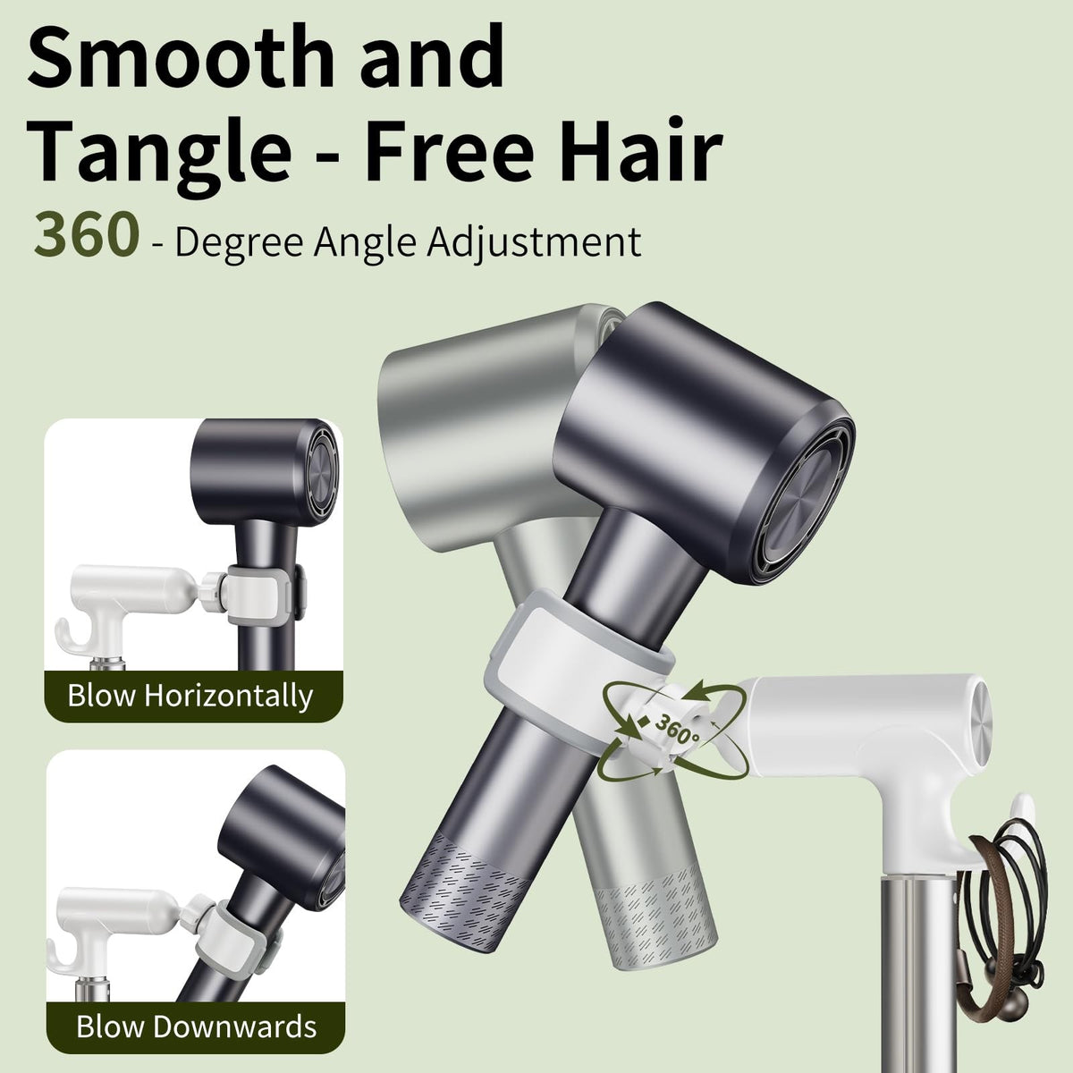Adjustable Hands-Free Hair Dryer Stand 17-51 Inch Height with 360° Swivel & Hook