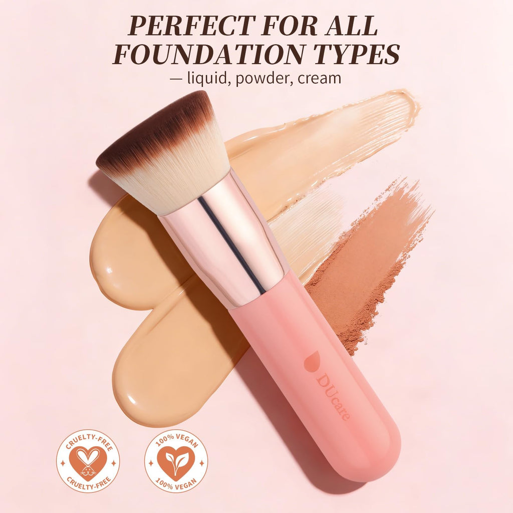 Flat Top Foundation Brush for Liquid Makeup - Dense Synthetic, Pink
