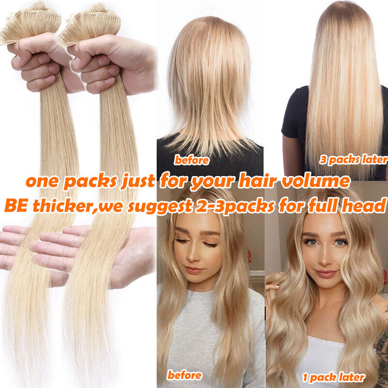 100% Human Hair Extensions Clip-In Full Head Set - Multiple Colors & Lengths