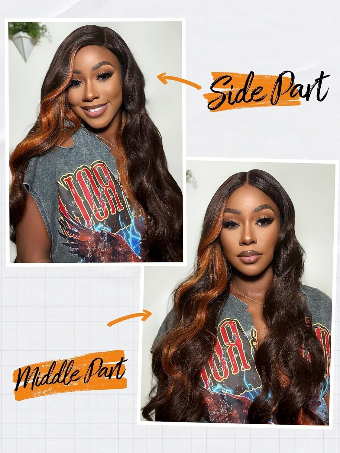 Gorgius 24-Inch Glueless Wavy Wig - Premium Fiber Ginger Orange Highlight