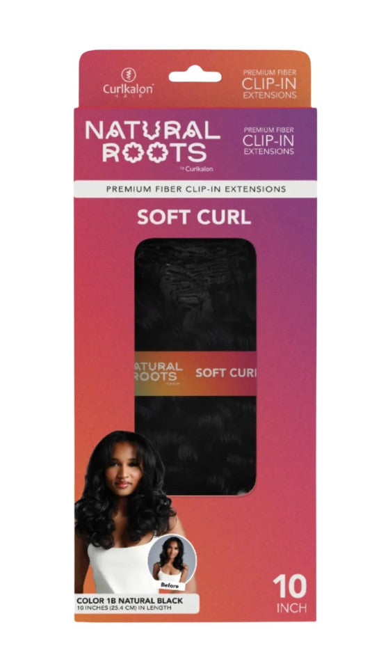 10 Inch Synthetic Clip-In Hair Extensions with Loose Curl - Natural Black 1B