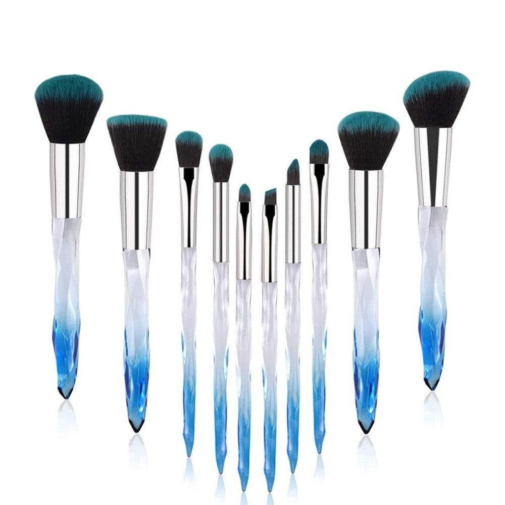 10PCS Makeup Brush Set with Crystal Handles - Powder, Eye, Eyeliner Brushes for Beginners