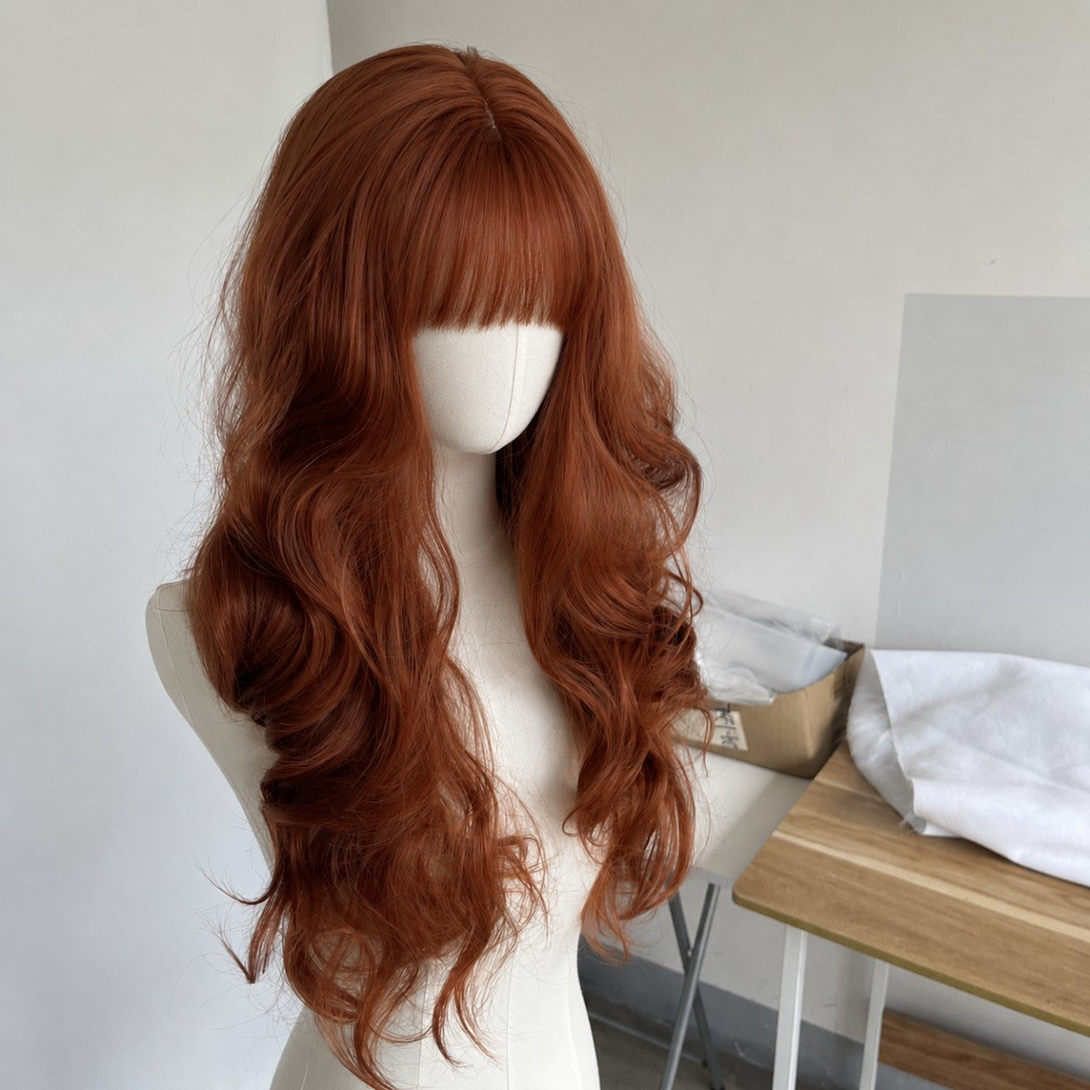 Red Long Wavy Synthetic Hair Wig with Bangs - Heat Resistant Dress Up Hairpiece