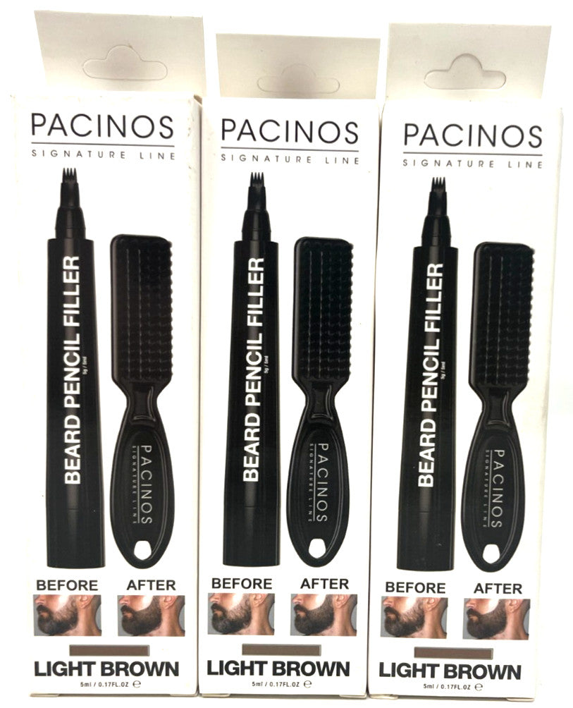 Beard Pencil Filler Kit with Brush - Light Brown, Pack of 3 for Grooming