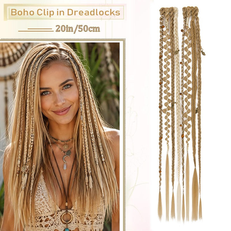 2-Piece Clip-In Synthetic Dreadlock Hair Extensions Boho Braids 20 Inches