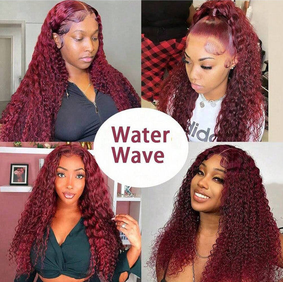 Human Hair Wig 5x5 Water Wave Burgundy 99J Natural 200% Density Unbranded