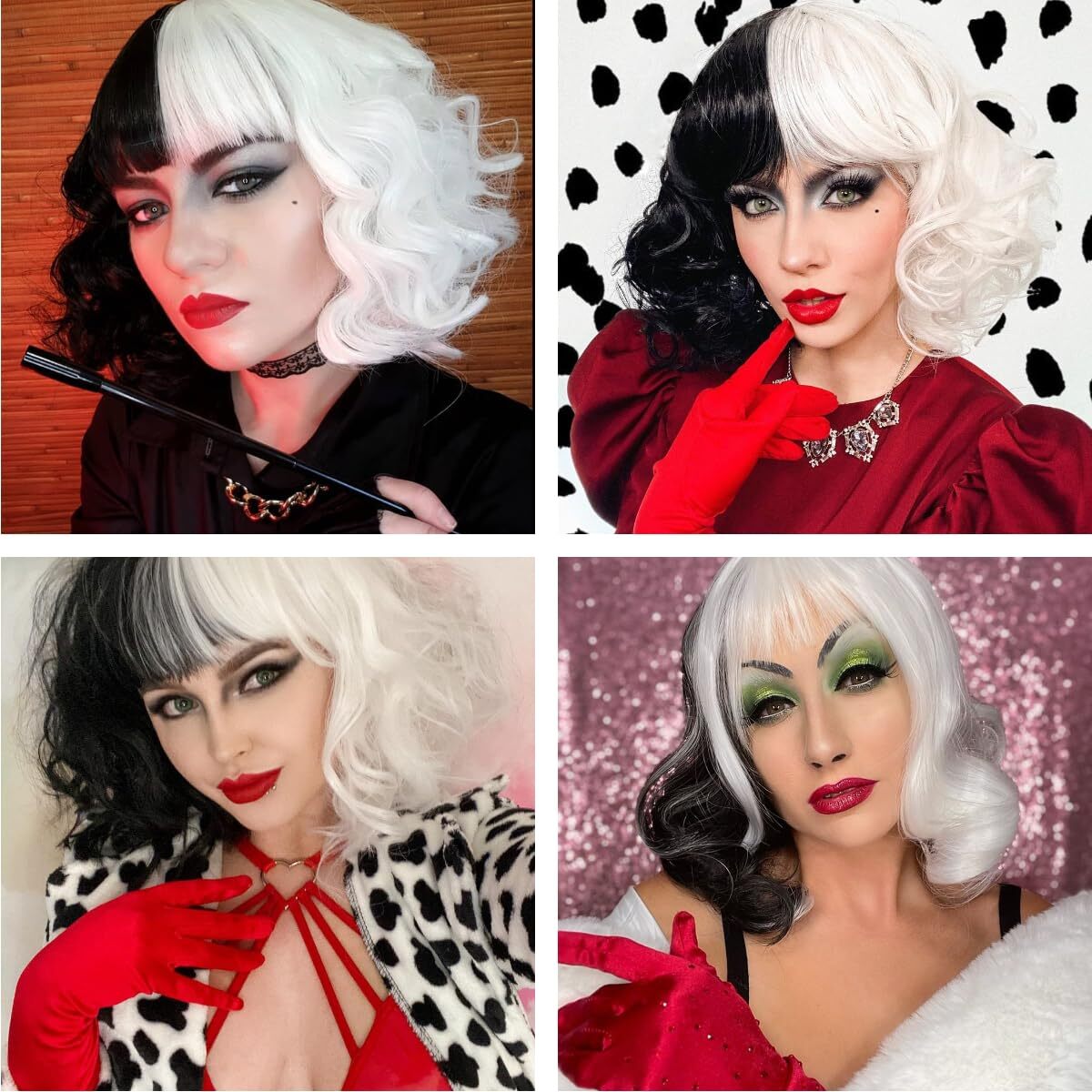 Cruella Deville Costume Wig Set with Gloves & Necklace - Black & White