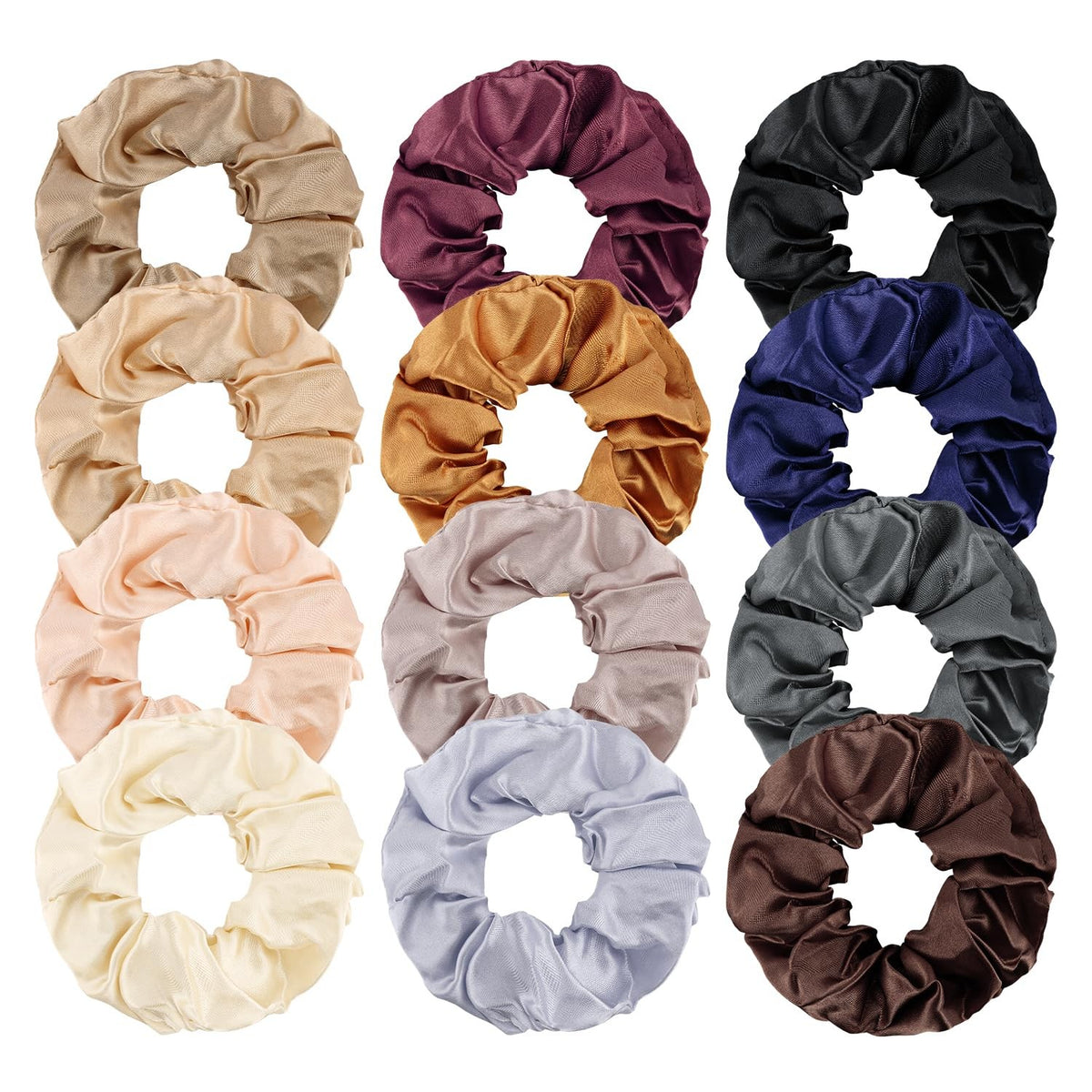 12 Pcs Satin Silk Hair Scrunchies for Women - Soft, Elastic, Multi-Color