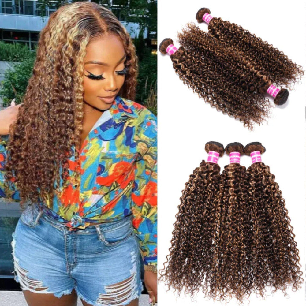 Indian Ombre Highlight Human Hair Extensions Bundles - Curly Blonde Weaves