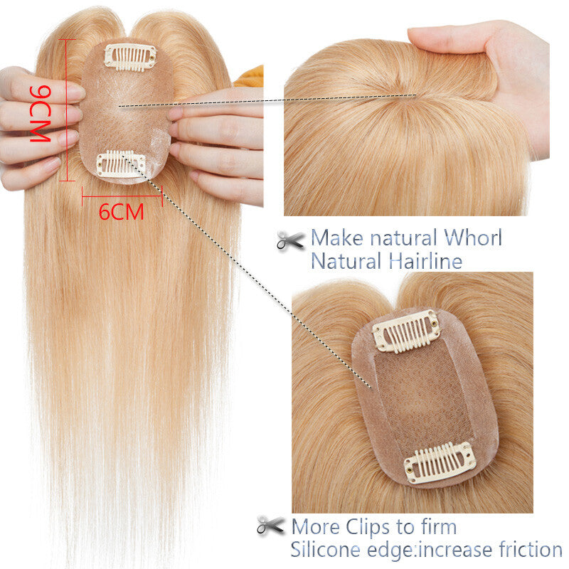 Remy Human Hair Topper with Silk Base Clip-In Hairpiece for Volume & Coverage