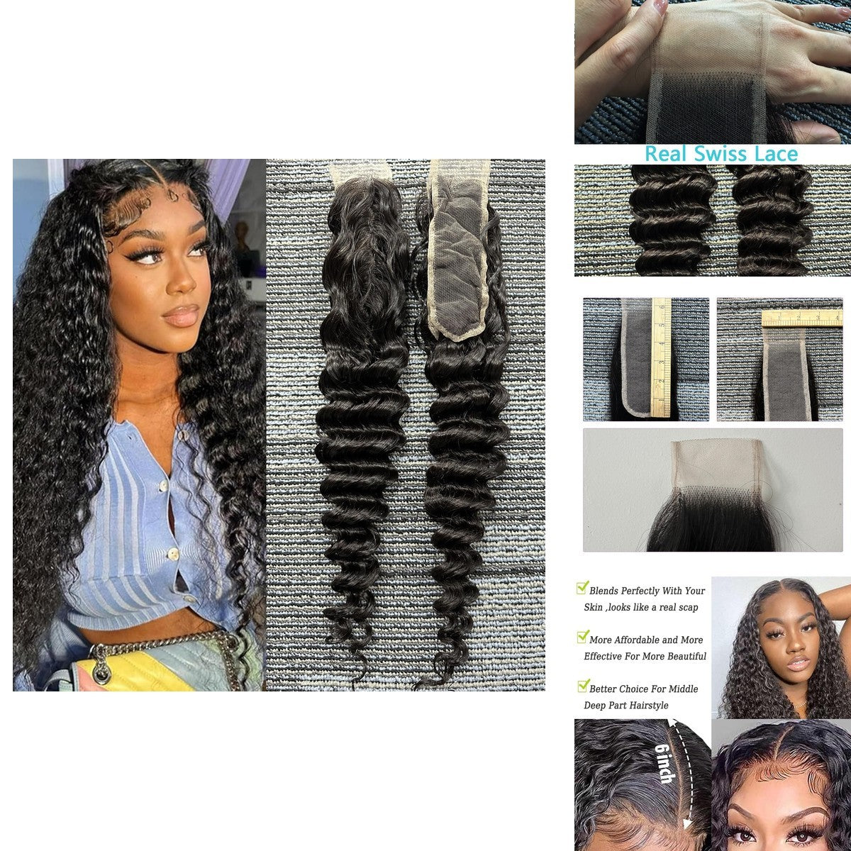 Brazilian Water Wave Lace Closure 16in Virgin Human Hair with Baby Hair
