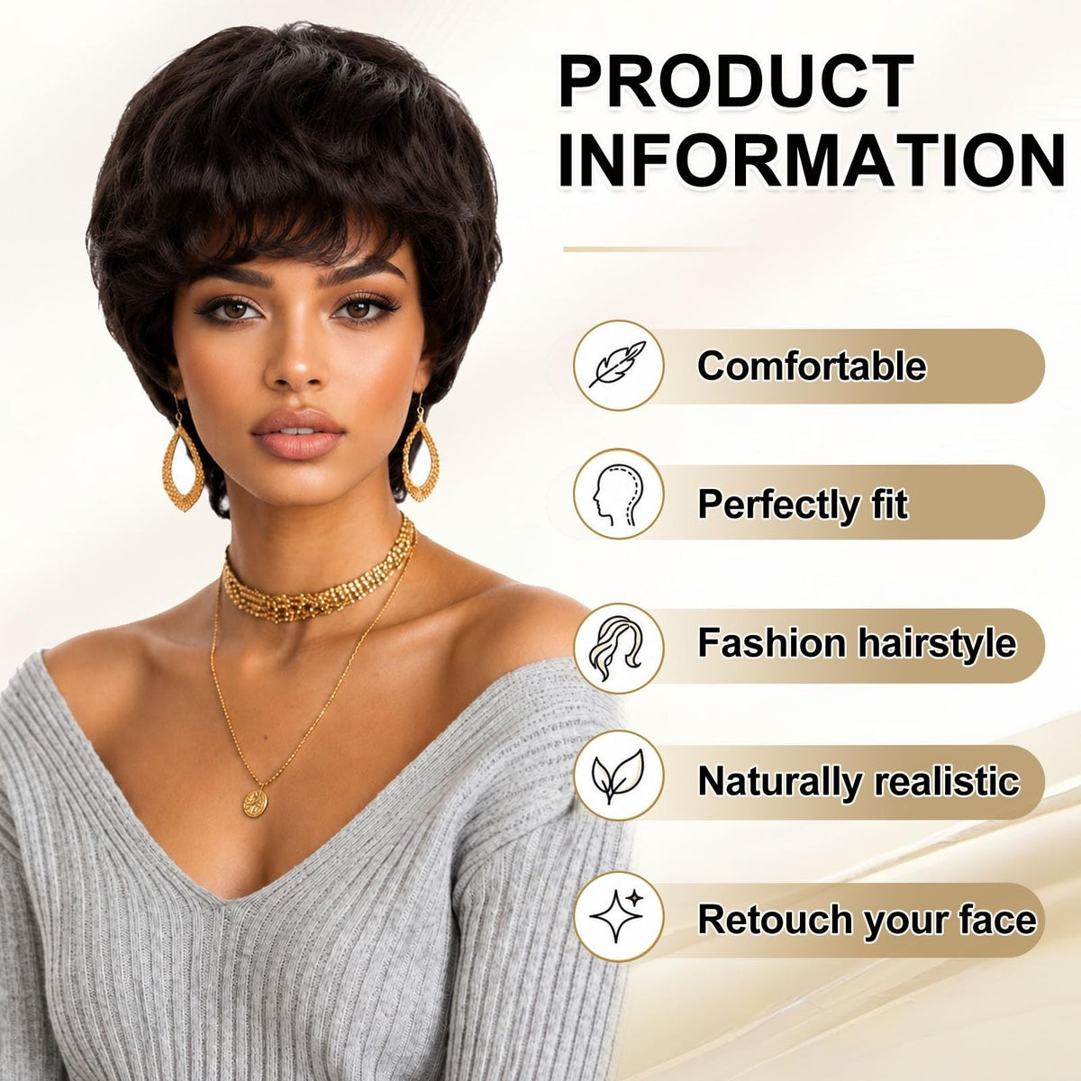 Short Layered Pixie Wig for Black Women - 100% Human Hair Wavy Style