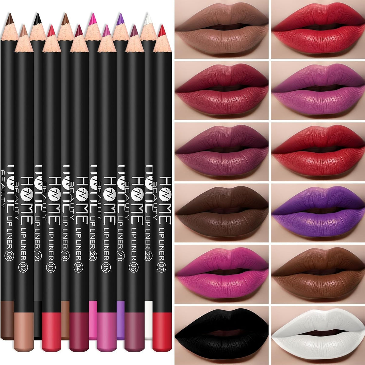 12-Piece Waterproof Lip Liner Set Long Lasting Matte Lip Pencil for Women
