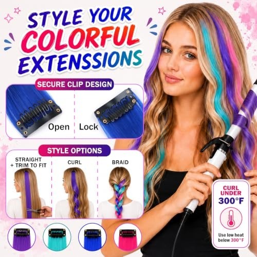 Washable Hair Chalk Set with Clip-In Extensions - 17 Colors for Temporary Hair Coloring