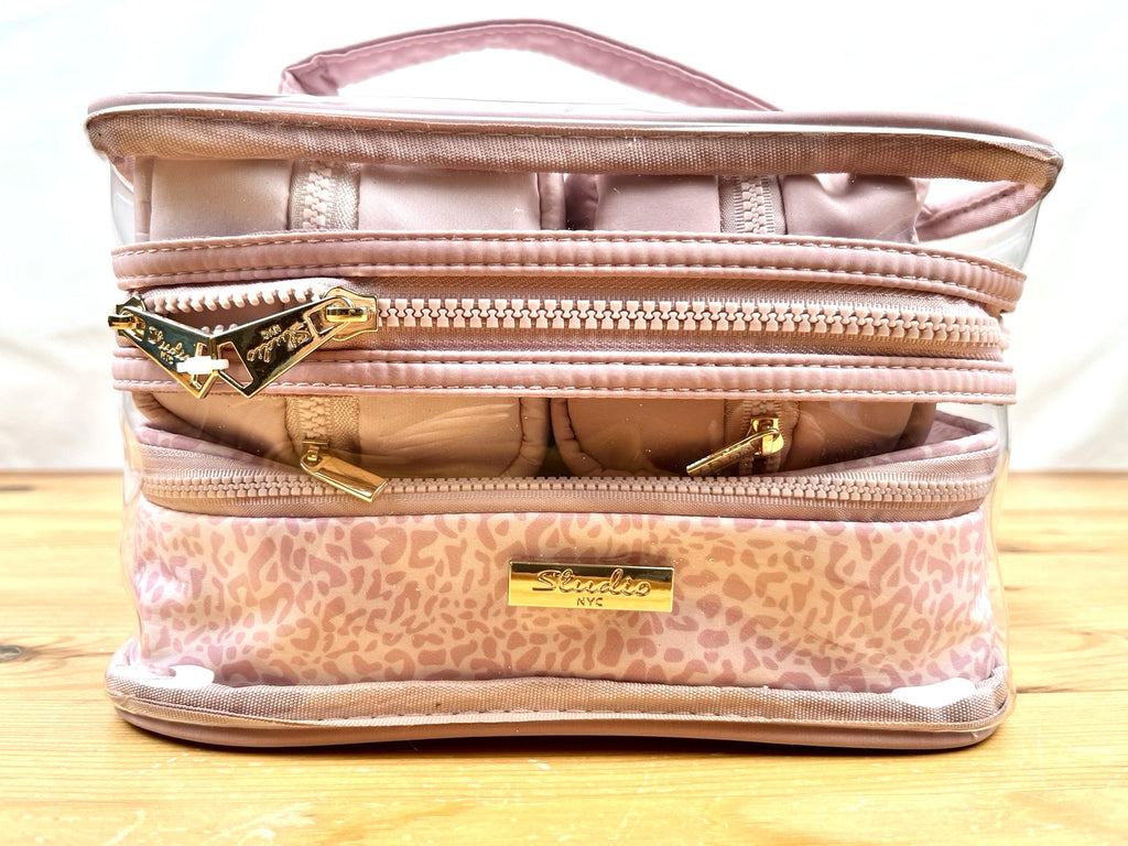 Studio NYC Pink Leopard Travel Cosmetic Case Set - 4 Piece Clear Organizer