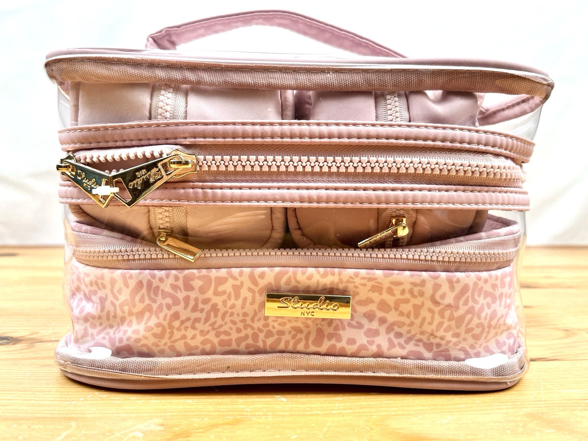 Studio NYC Pink Leopard Travel Cosmetic Case Set - 4 Piece Clear Organizer