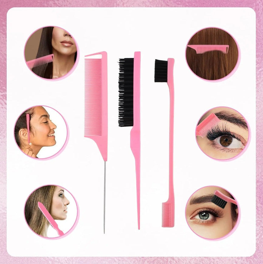 Pink Hair Styling Brush Set with Spray Bottle & Clips - Curl & Edge Styling Kit