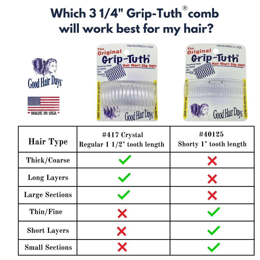 Shorty Hair Comb for Fine Thin Hair - Secure Grip, 3 1/4 Inches, 1 Pack