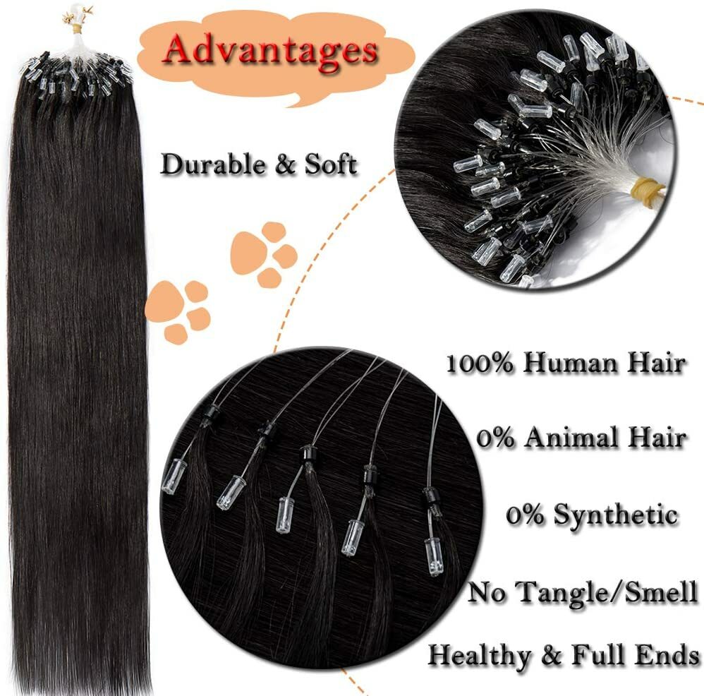 Micro Ring Loop Beads Hair Extensions - 100% Remy Human Hair, Straight, Multiple Lengths & Colors