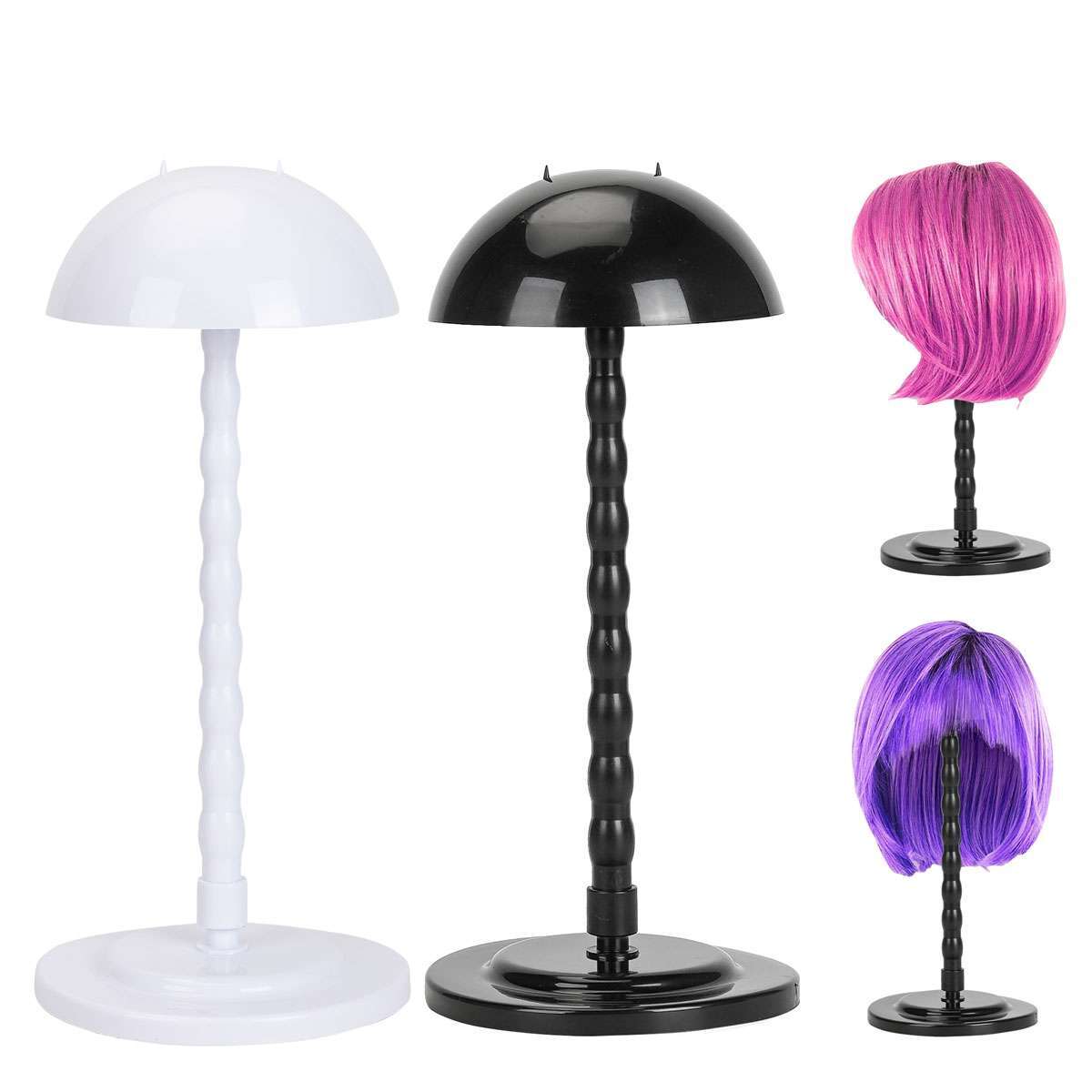 14-Inch Plastic Wig Stand Mannequin Head Display Holder with Support Rod