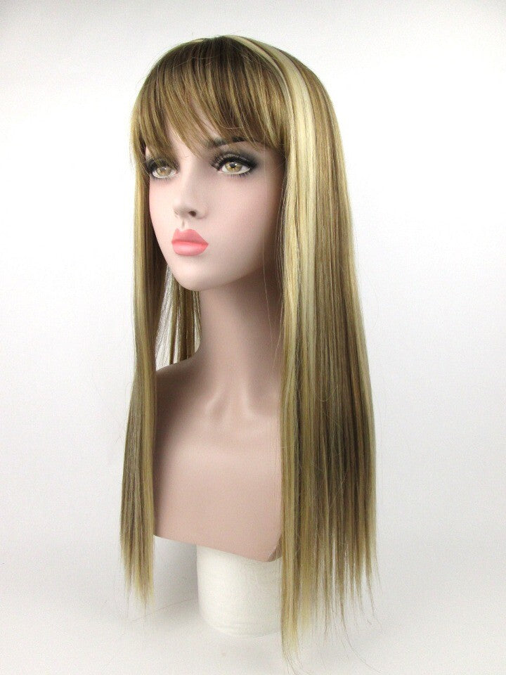 Women's Long Straight Hair Wig with Wispy Bangs - Center Parting
