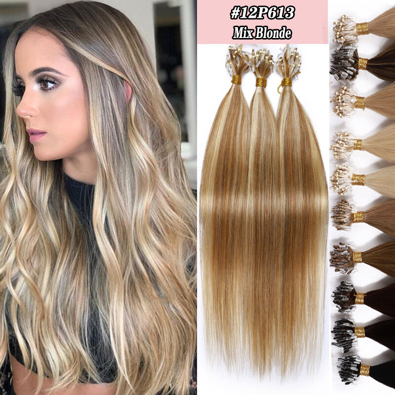 Human Hair Micro Ring Extensions Loop Tip - Remy Silky Straight Hair