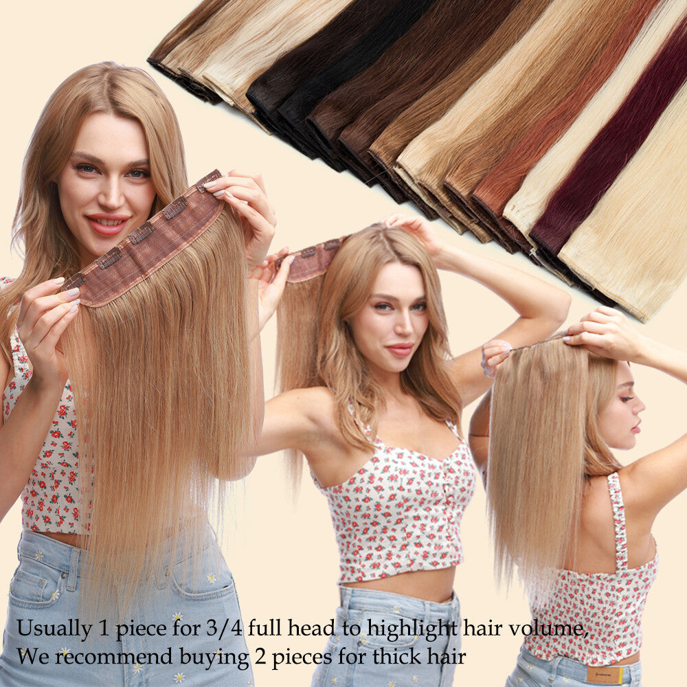 U Shape Full Head Remy Human Hair Extensions - One Piece Clip-In Weft