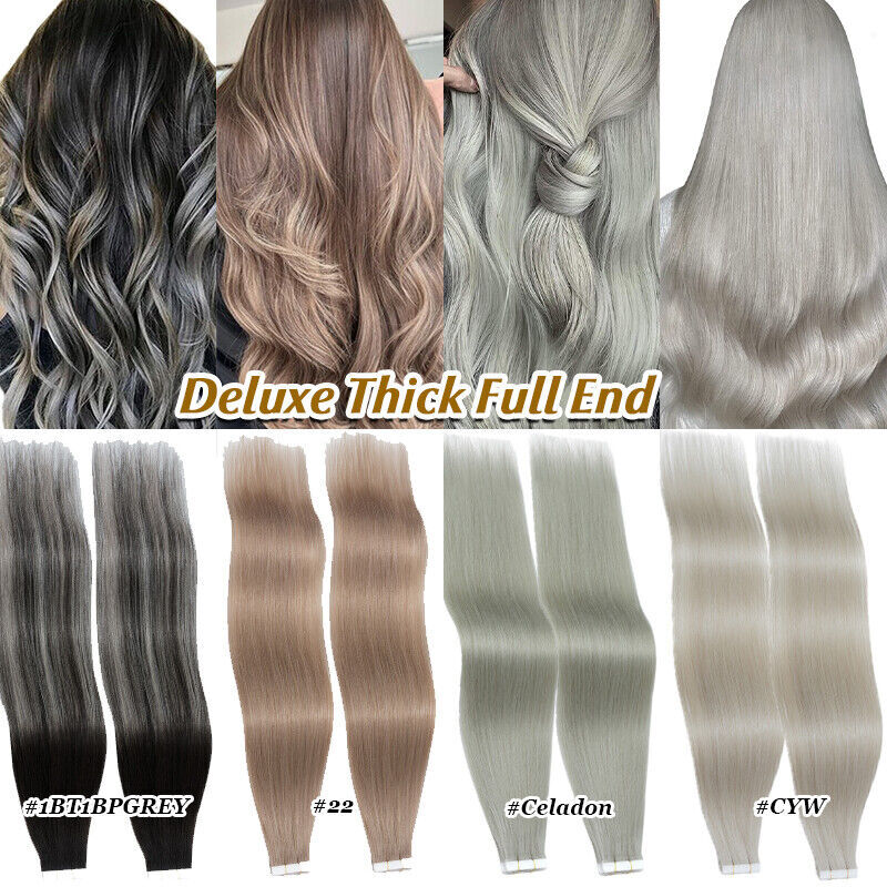60PCS Human Hair Extensions Thick Tape-In Remy Straight Hair Weft - Multiple Colors & Lengths