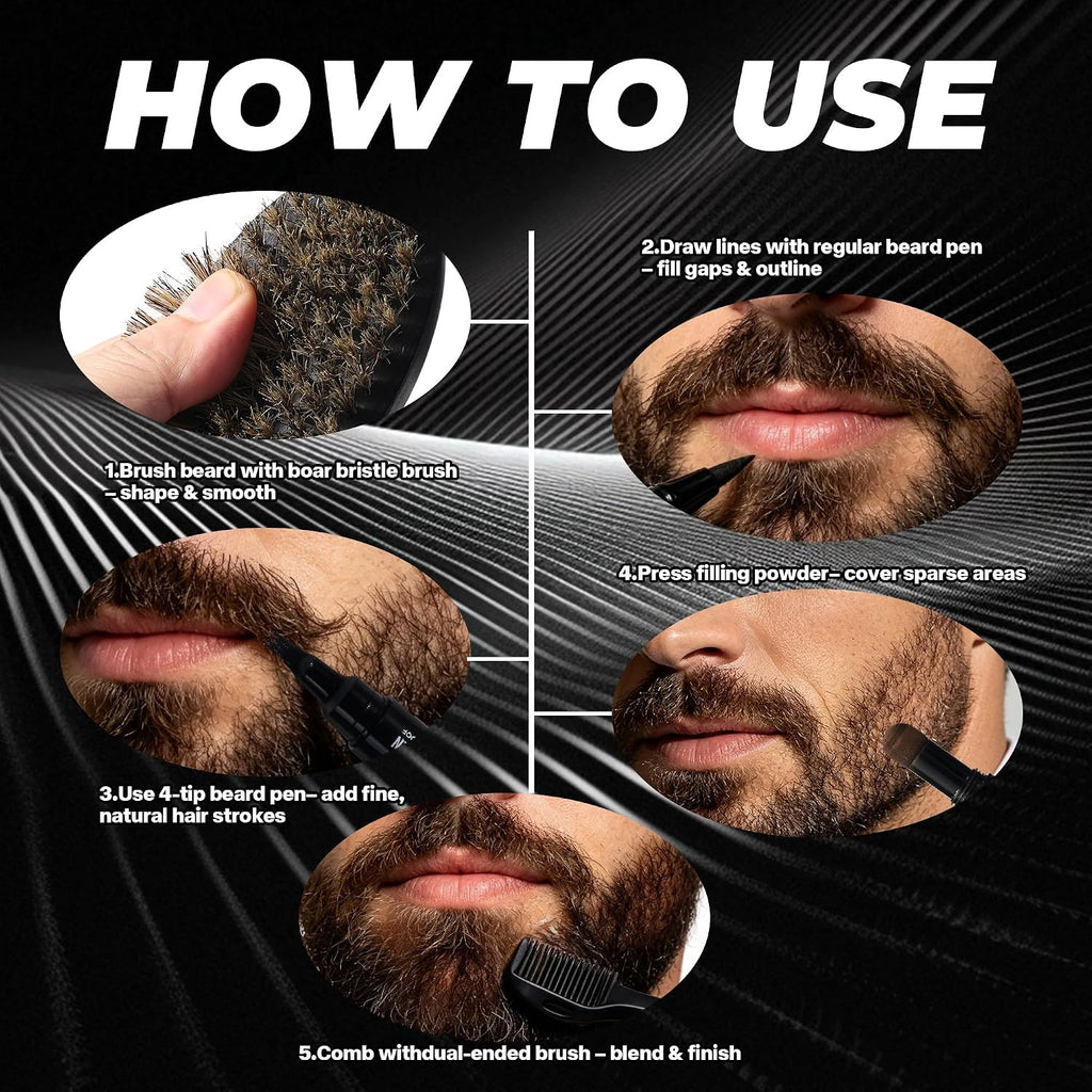 Men's 5-in-1 Waterproof Beard Pencil Kit for Grooming & Styling