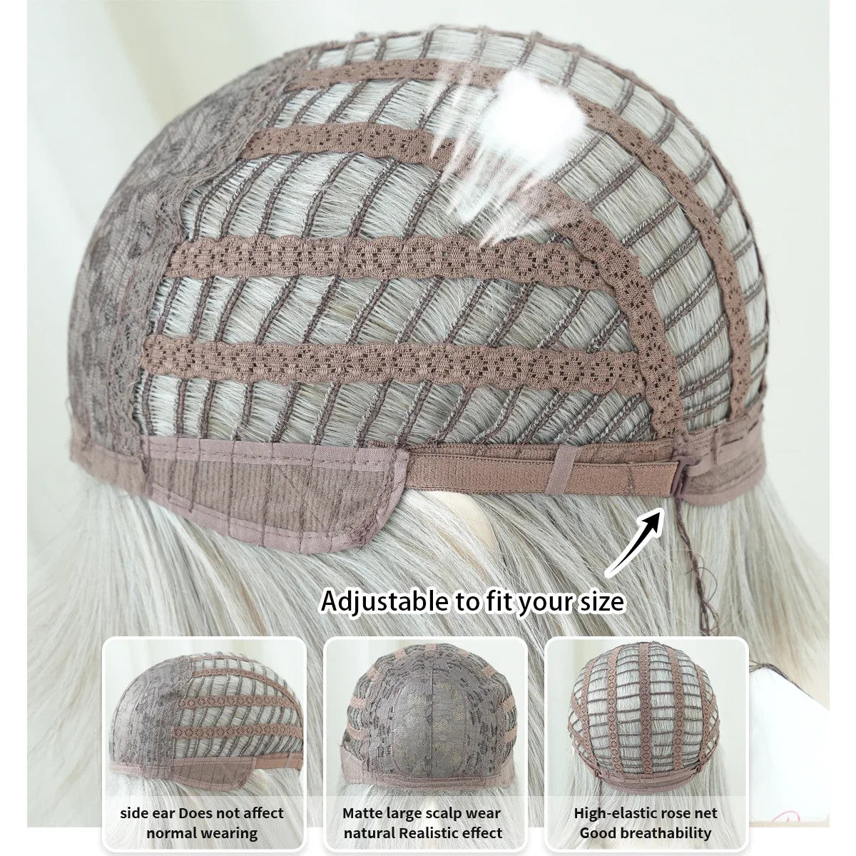 Grey Synthetic Halloween Costume Wig with Bangs - Bob Style
