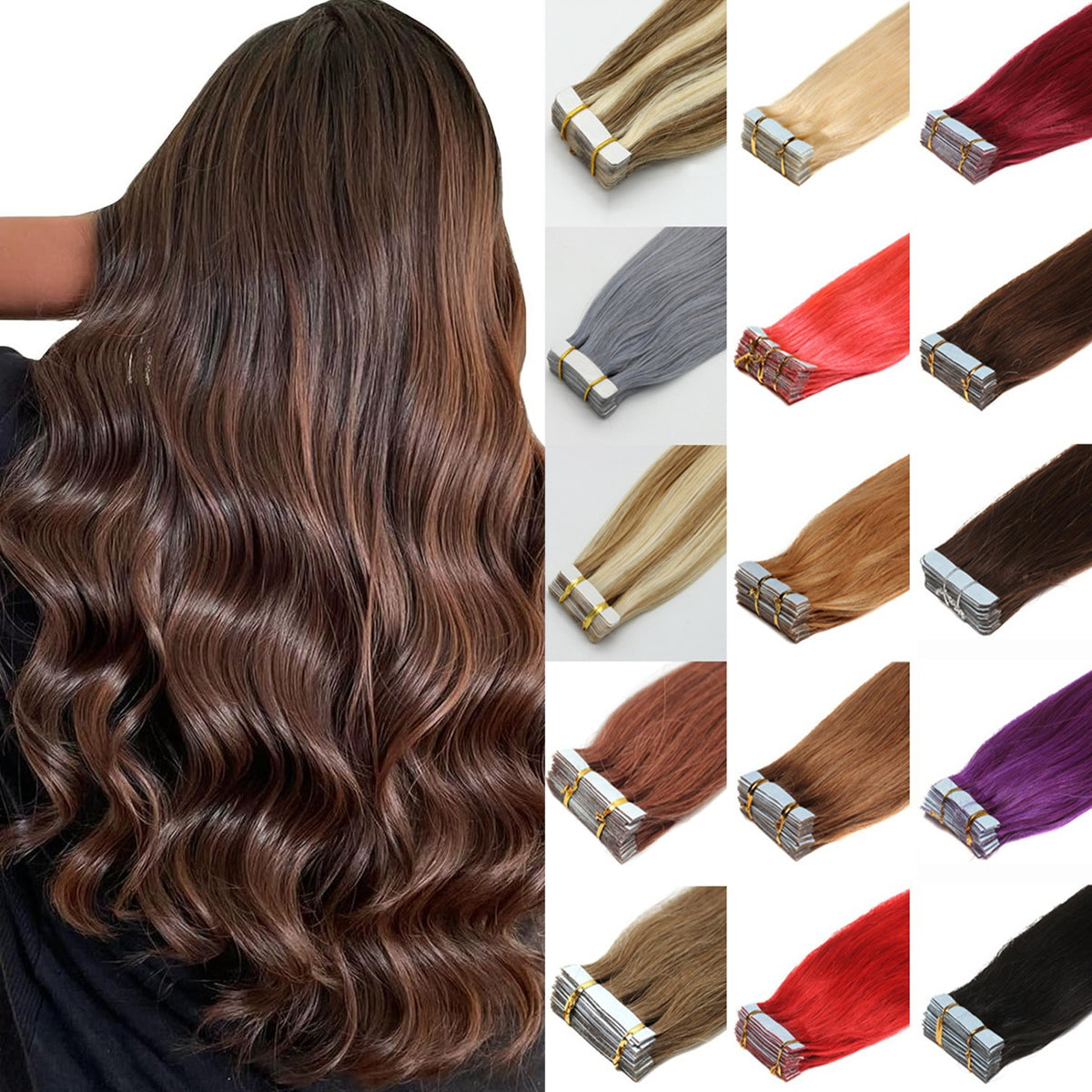Invisible Skin Weft Tape-in Hair Extensions - Premium Remy Human Hair, Reusable & Seamless