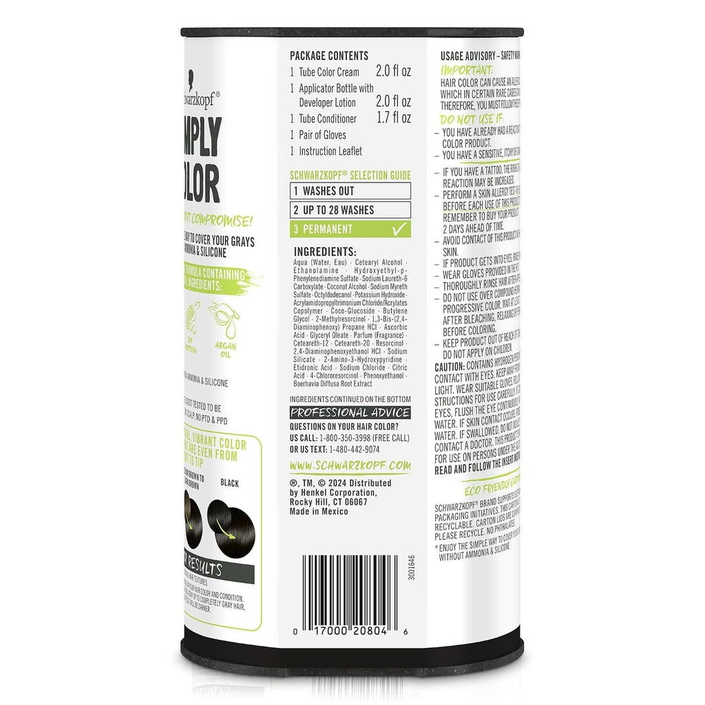 Jet Black Permanent Hair Dye Cream - Natural Finish, Gray Cover, Gentle Formula