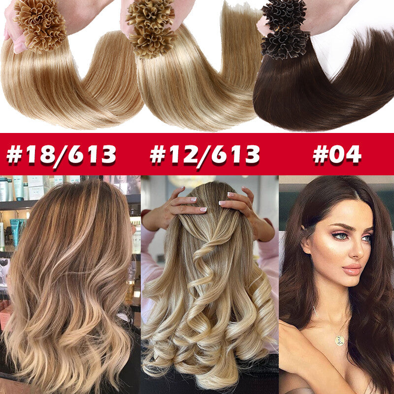 Keratin U Tip Hair Extensions - Real Human Hair, Multiple Colors & Lengths