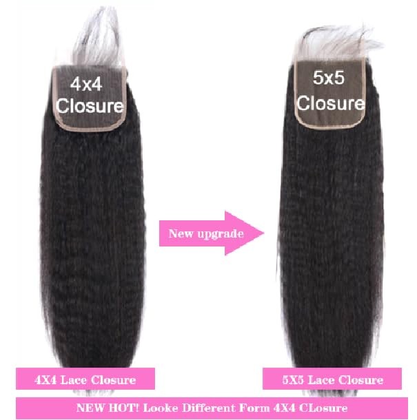 Kinky Straight Lace Closure 5x5 Human Hair Brazilian Remy 14 Inch